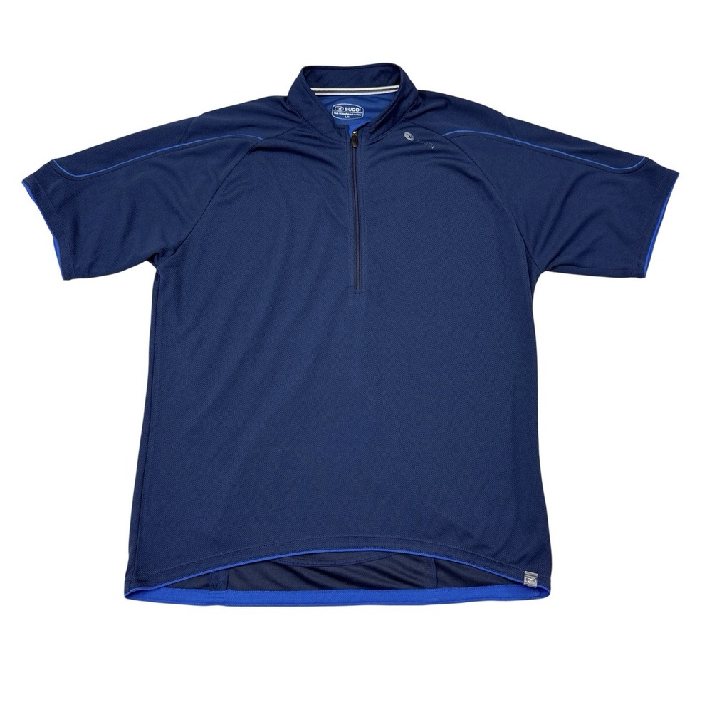 Sugoi Cycling Jersey Sz Large Navy Blue 1/2 Zip Short Sleeve Biking Bamboo Blend